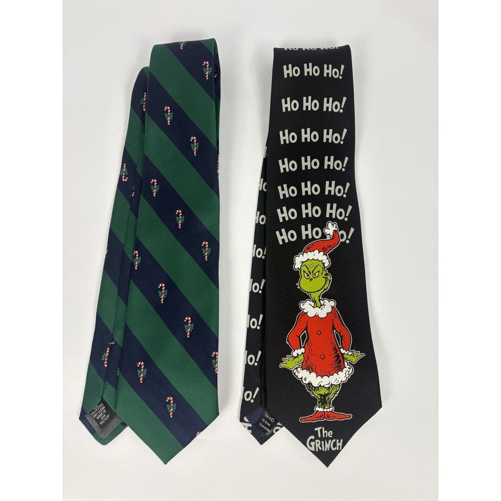 Dr. Seuss Brand Men's Polyester  Necktie and blue/green candy cane necktie.